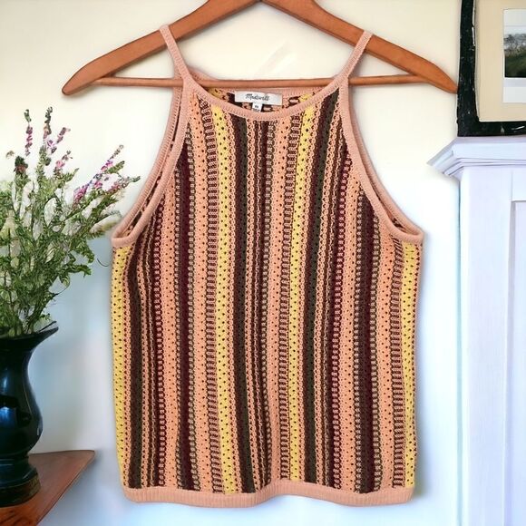 Madewell Crochet Janson Sweater Tank XS Swank Top Rainbow Striped Cotton Neutral - Picture 9 of 16